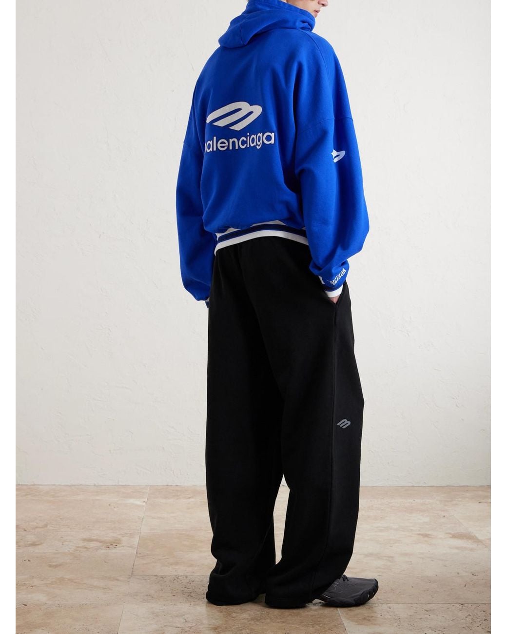 Balenciaga Black Wide-Leg Logo-Print Appliquéd Cotton-Jersey Sweatpants for men