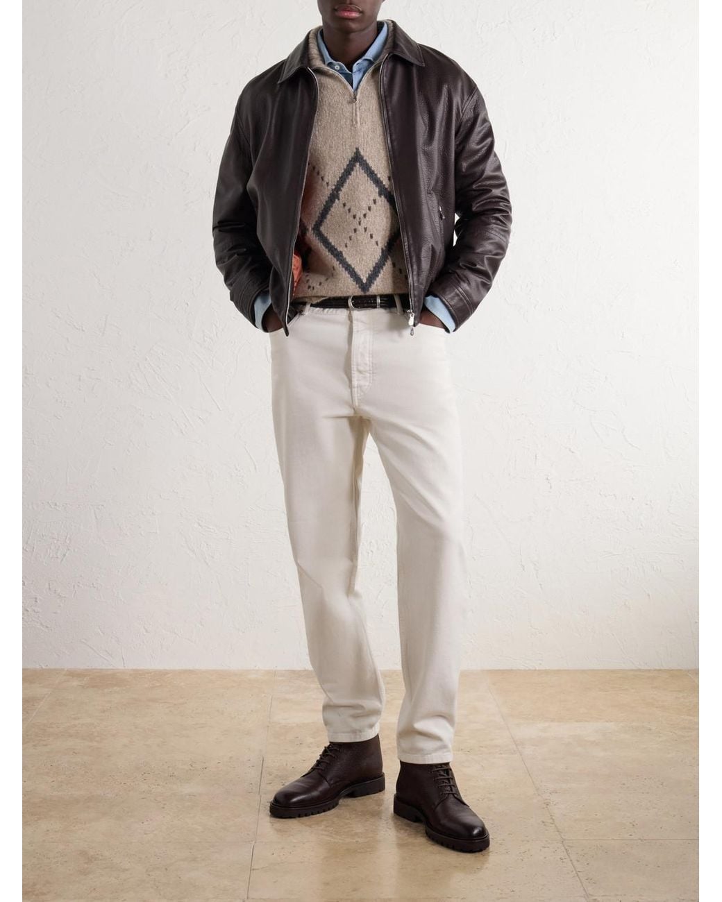 Brunello Cucinelli Natural Fair Isle Cashmere And Silk-Blend Half-Zip Sweater for men