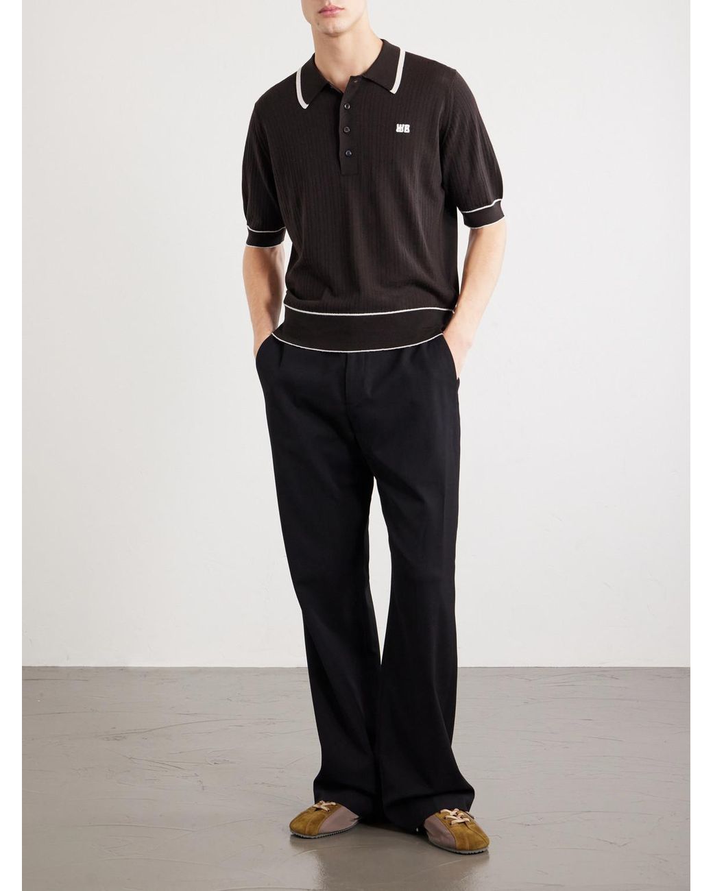 Wales Bonner Black Blessings Logo-Embroidered Merino Wool Polo Shirt for men