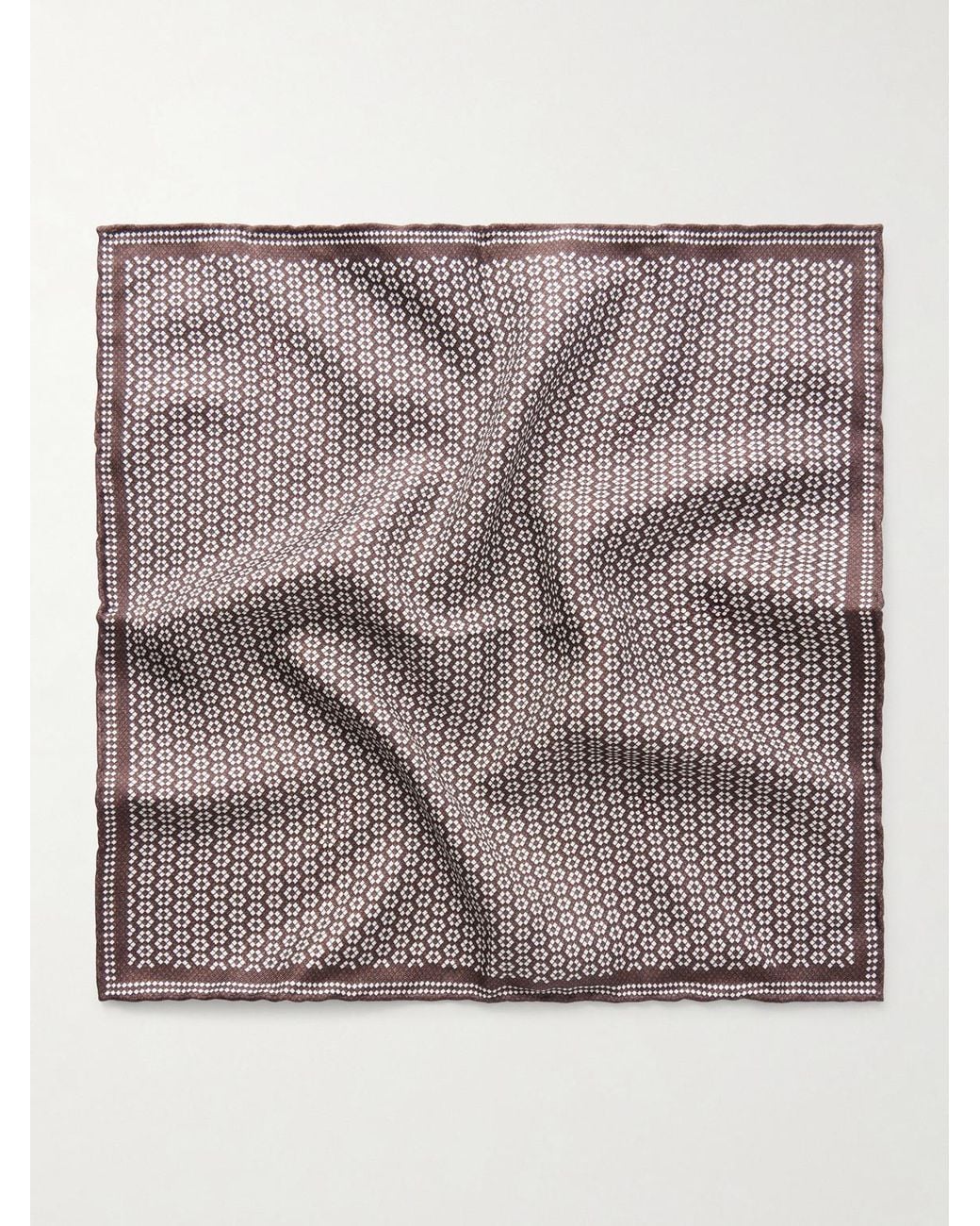 Brunello Cucinelli Brown Printed Silk Pocket Square for men