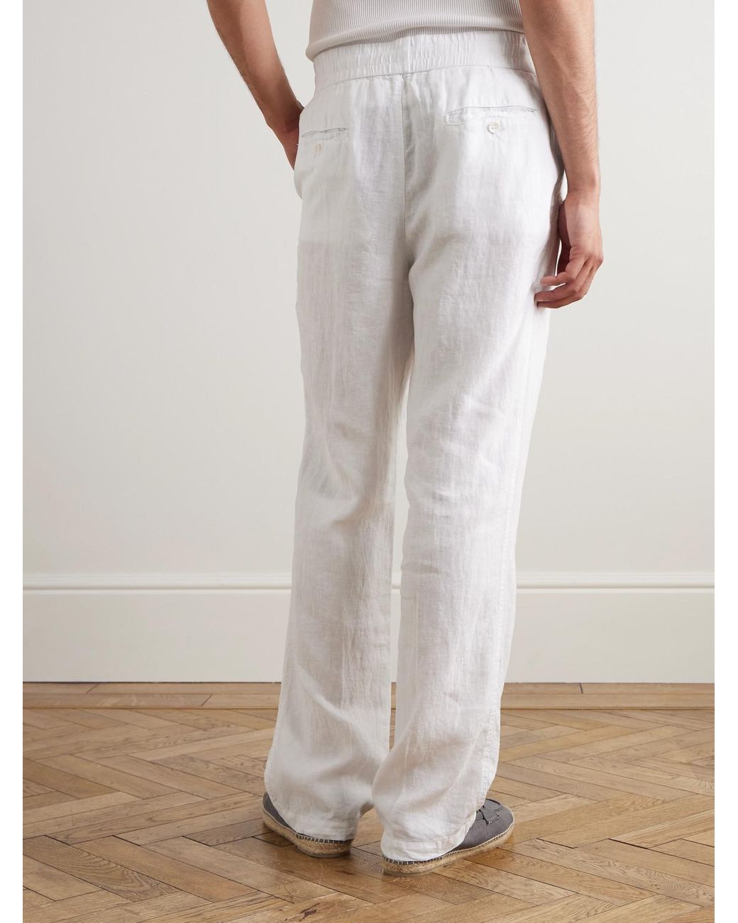 James Perse White Straight-Leg Garment-Dyed Linen Drawstring Trousers for men