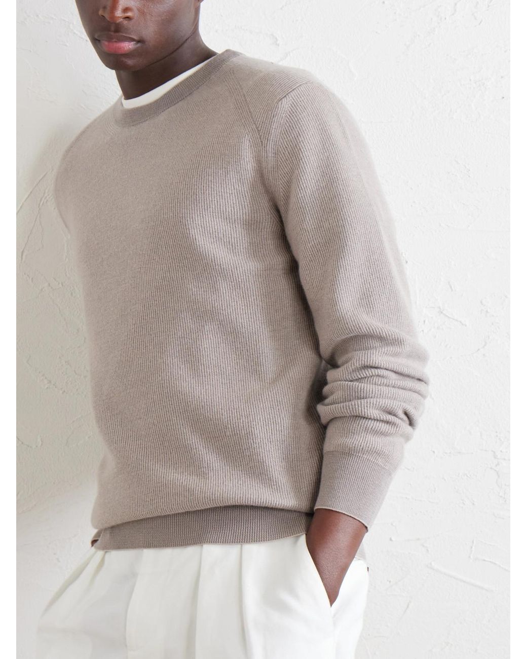 Brioni White Cashmere And Wool-Blend Sweater for men