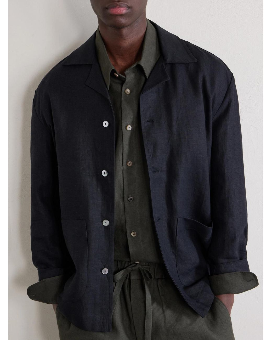 De Bonne Facture Green Linen Overshirt for men