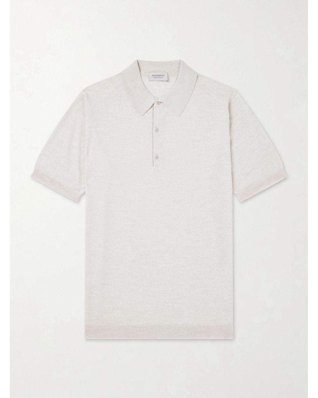 John Smedley White Macloud Knitted Merino Wool Polo Shirt for men