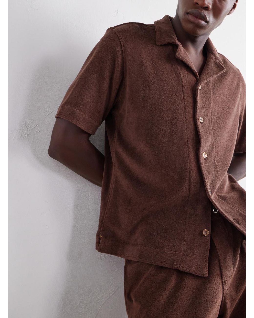Orlebar Brown Brown Hawkin Camp-Collar Organic Cotton-Terry Shirt for men