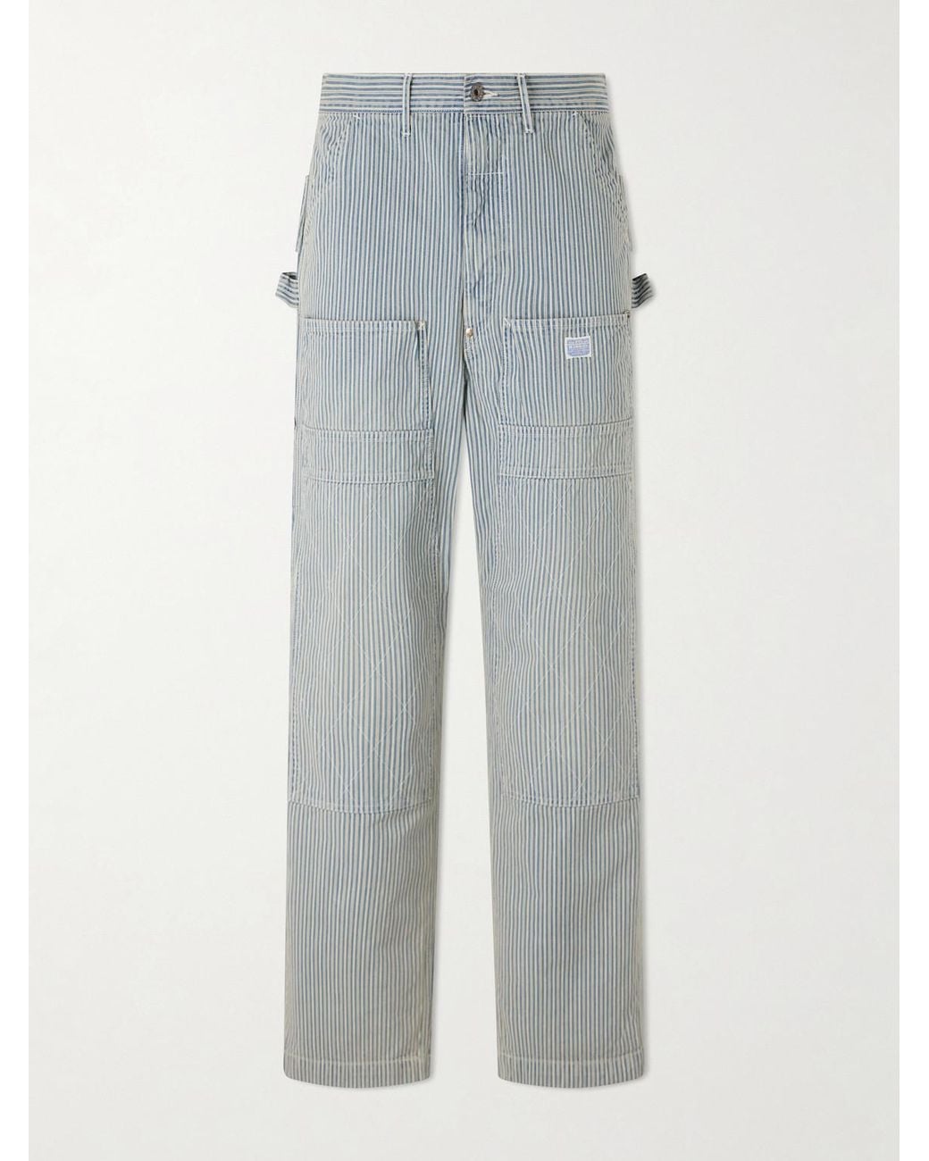 Kapital Gray Liberty Hickoree Lumber Straight-Leg Striped Cotton-Canvas Trousers for men