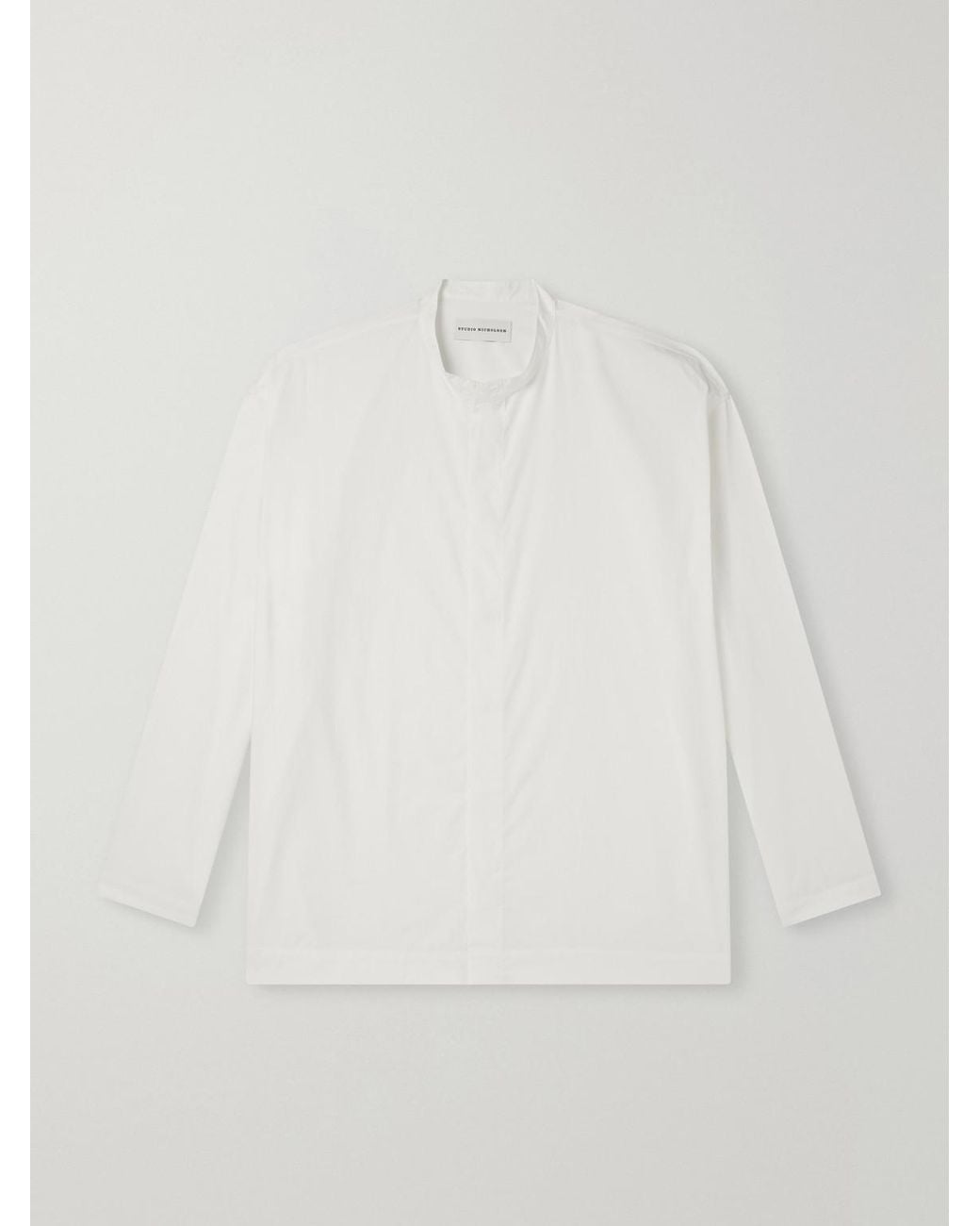 Studio Nicholson White Grandad-Collar Cotton-Poplin Shirt for men
