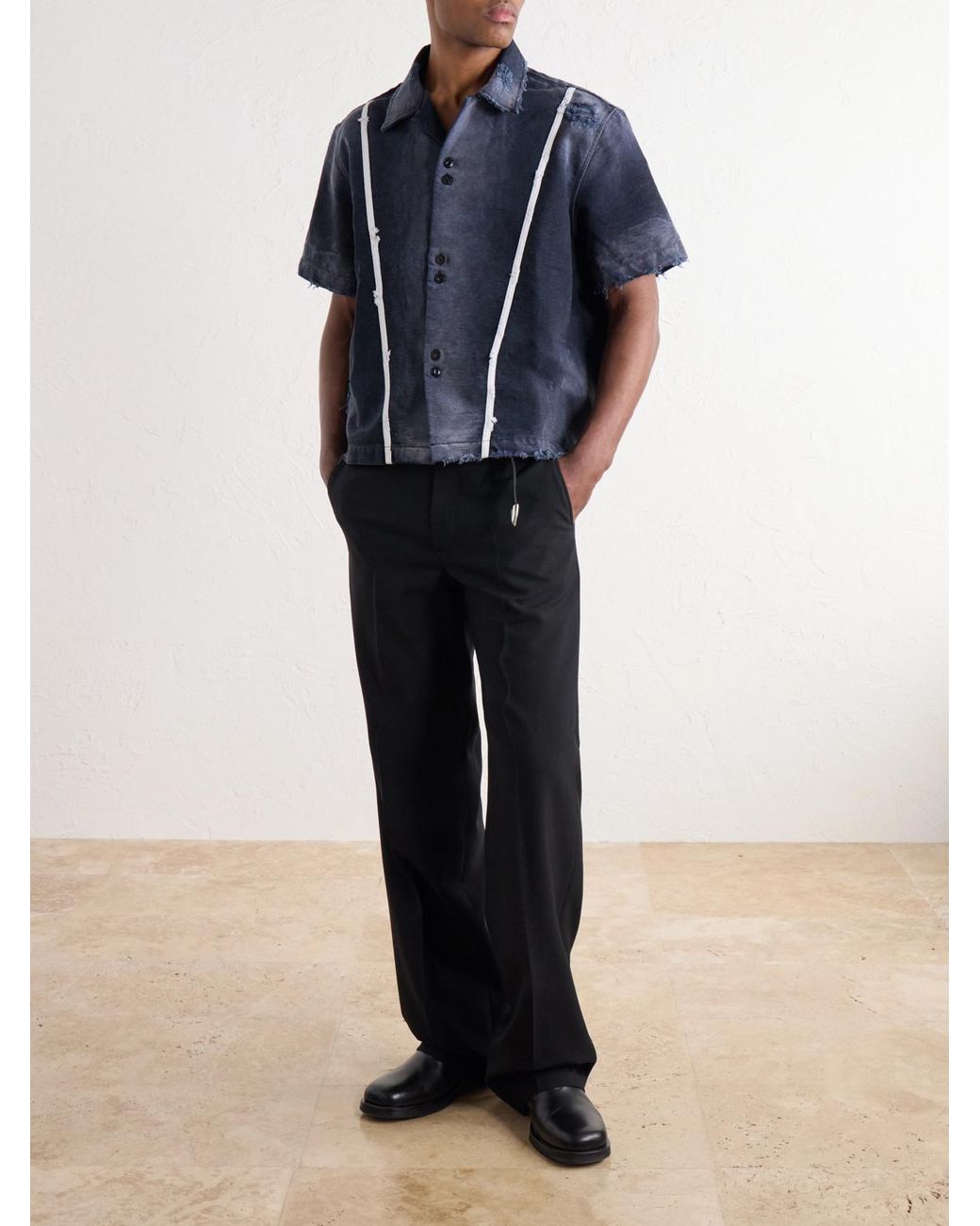 SEKRIT Blue The 1% M.C. Logo-Detailed Distressed Denim Shirt for men