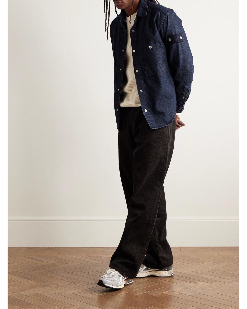 Stone Island Blue Denim Research-Dyed Cotton Shirt for men