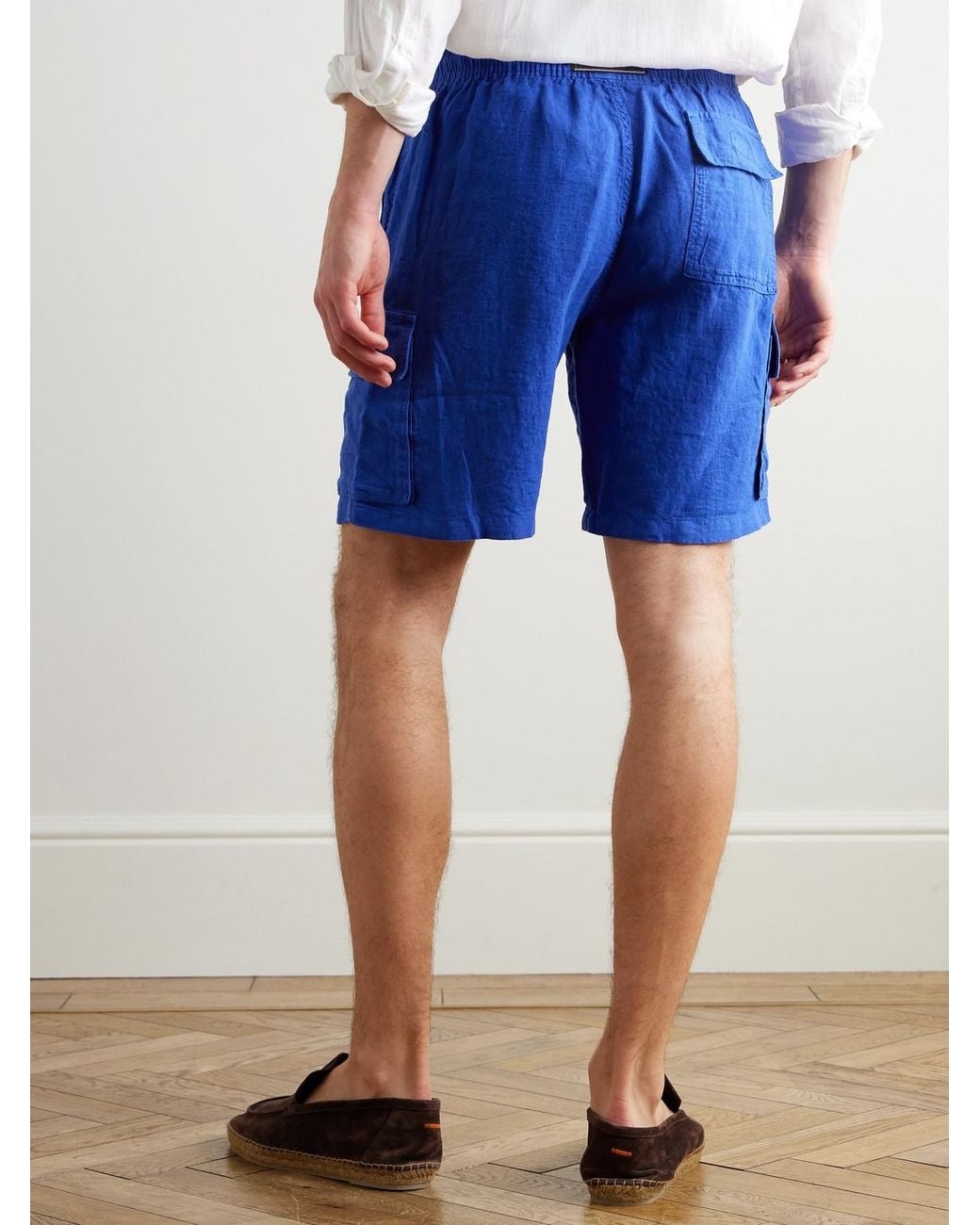 Vilebrequin Blue Straight-Leg Linen Drawstring Cargo Shorts for men
