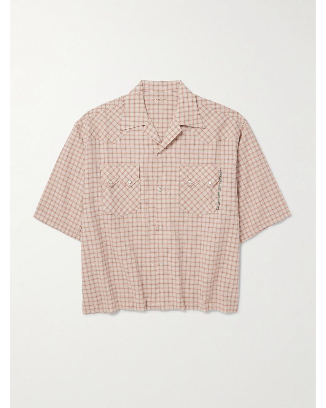 Kapital Pink Camp-collar Logo-appliquéd Checked Cotton And Linen-blend Seersucker Western Shirt for men