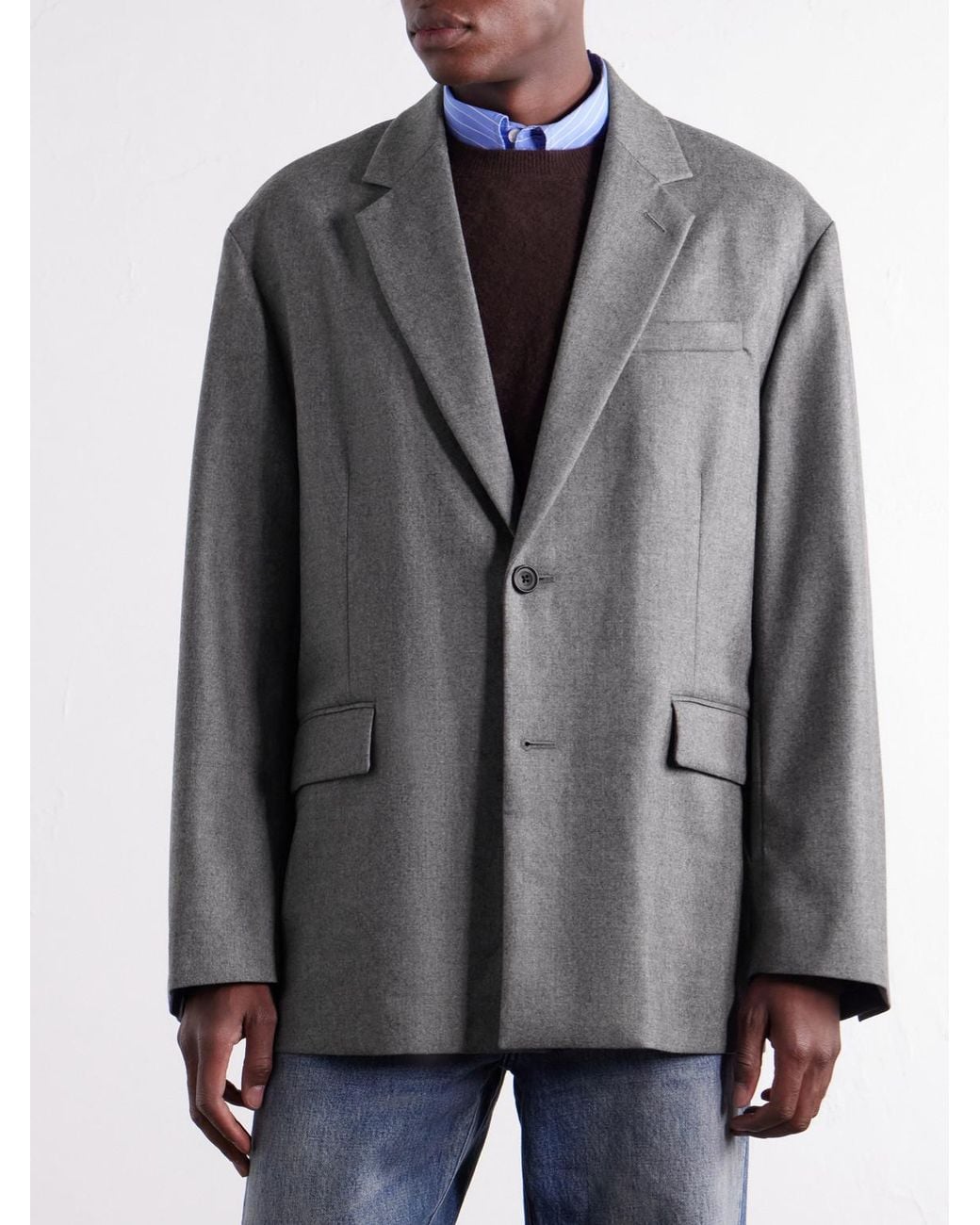 Ssstein Gray Oversized Wool-Blend Flannel Blazer for men