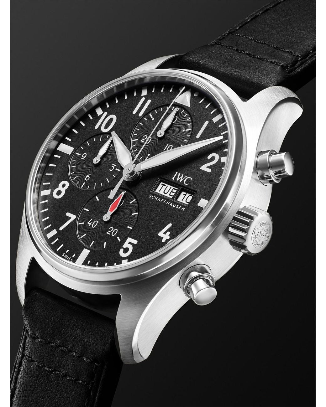 Iwc Black Pilot's Automatic Chronograph Stainless Steel Watch, Ref. Iw388111 for men