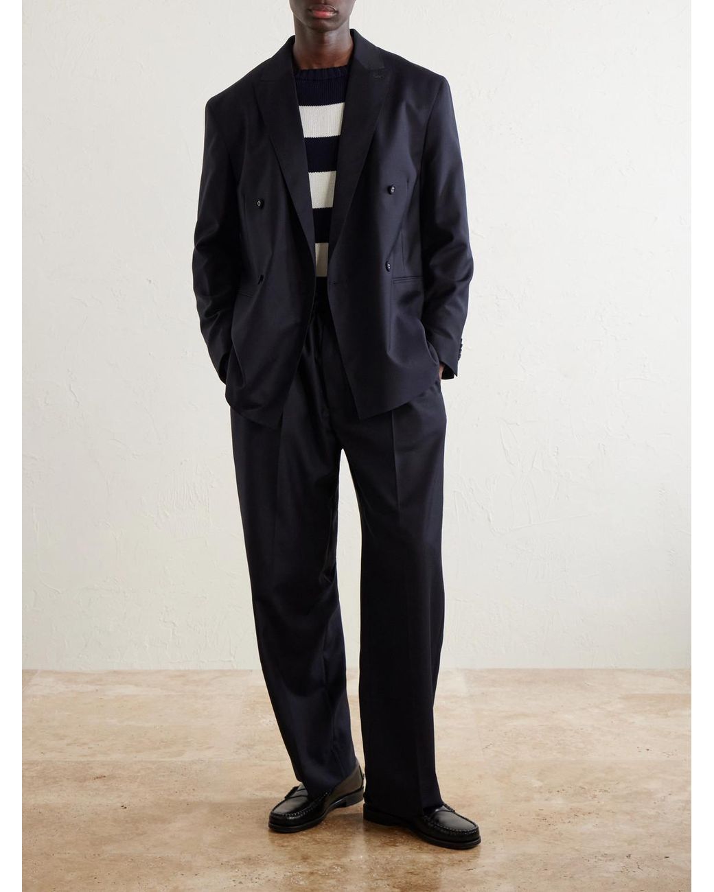 Officine Generale Blue Nilson Straight-Leg Wool, Cashmere And Silk-Blend Suit Trousers for men