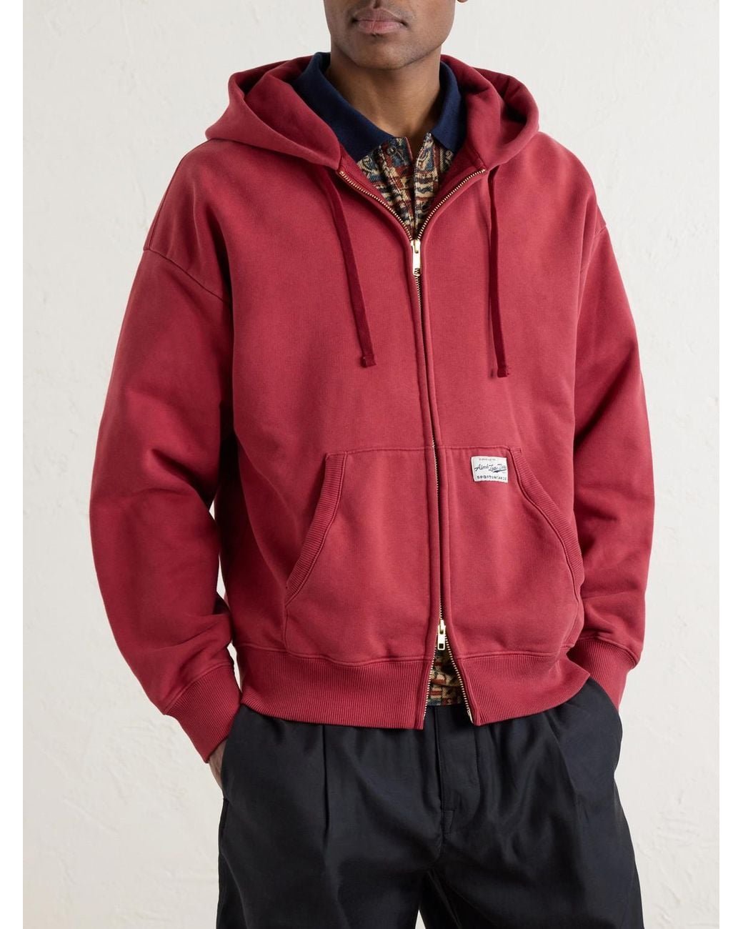 Aimé Leon Dore Red Cotton-Jersey Zip-Up Hoodie for men