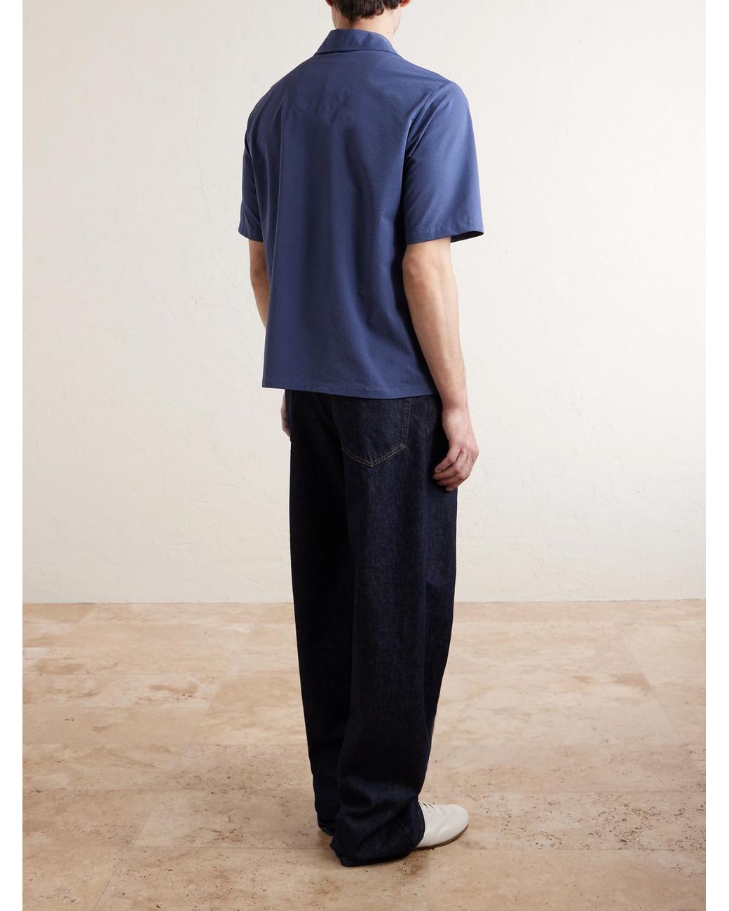 Herno Blue Seercrease Jersey Bowling Shirt for men