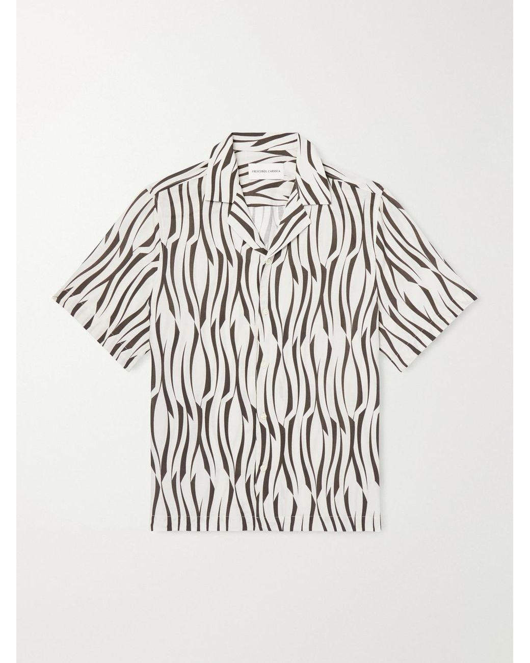 Frescobol Carioca White Roberto Camp-collar Printed Lyocell And Linen-blend Shirt for men