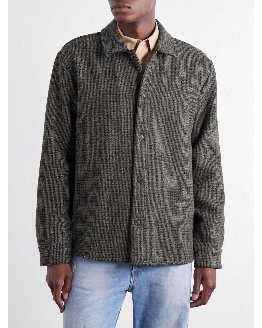 A Kind Of Guise Gray Cullu Checked Brushed Wool-Tweed Overshirt for men