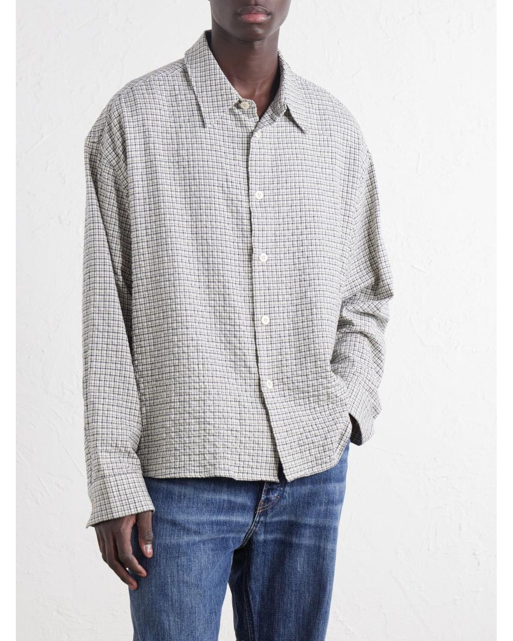 Studio Nicholson Gray Checked Cotton-Blend Shirt for men