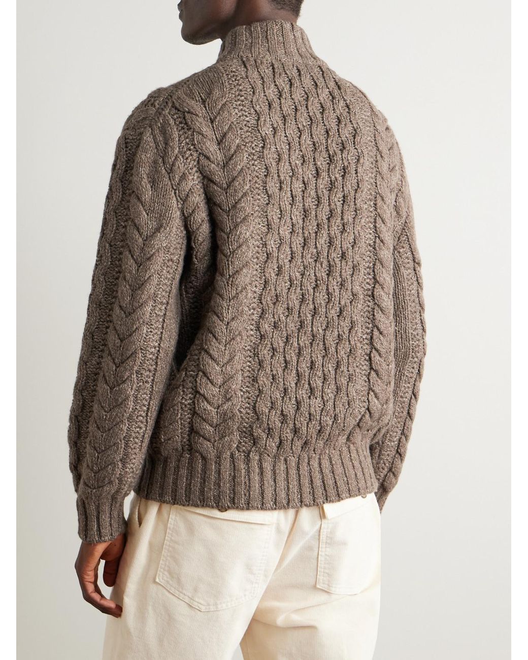 Loro Piana Brown Cable-Knit Cashmere Half-Zip Sweater for men