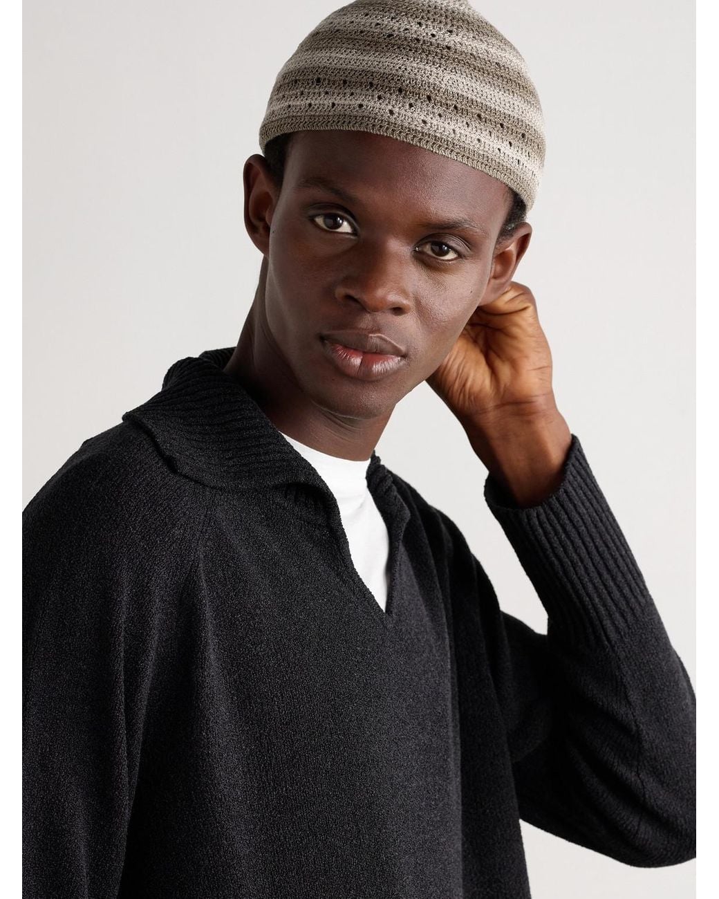 Our Legacy Emporio Armani Netto Crocheted Linen Beanie in Grey for
