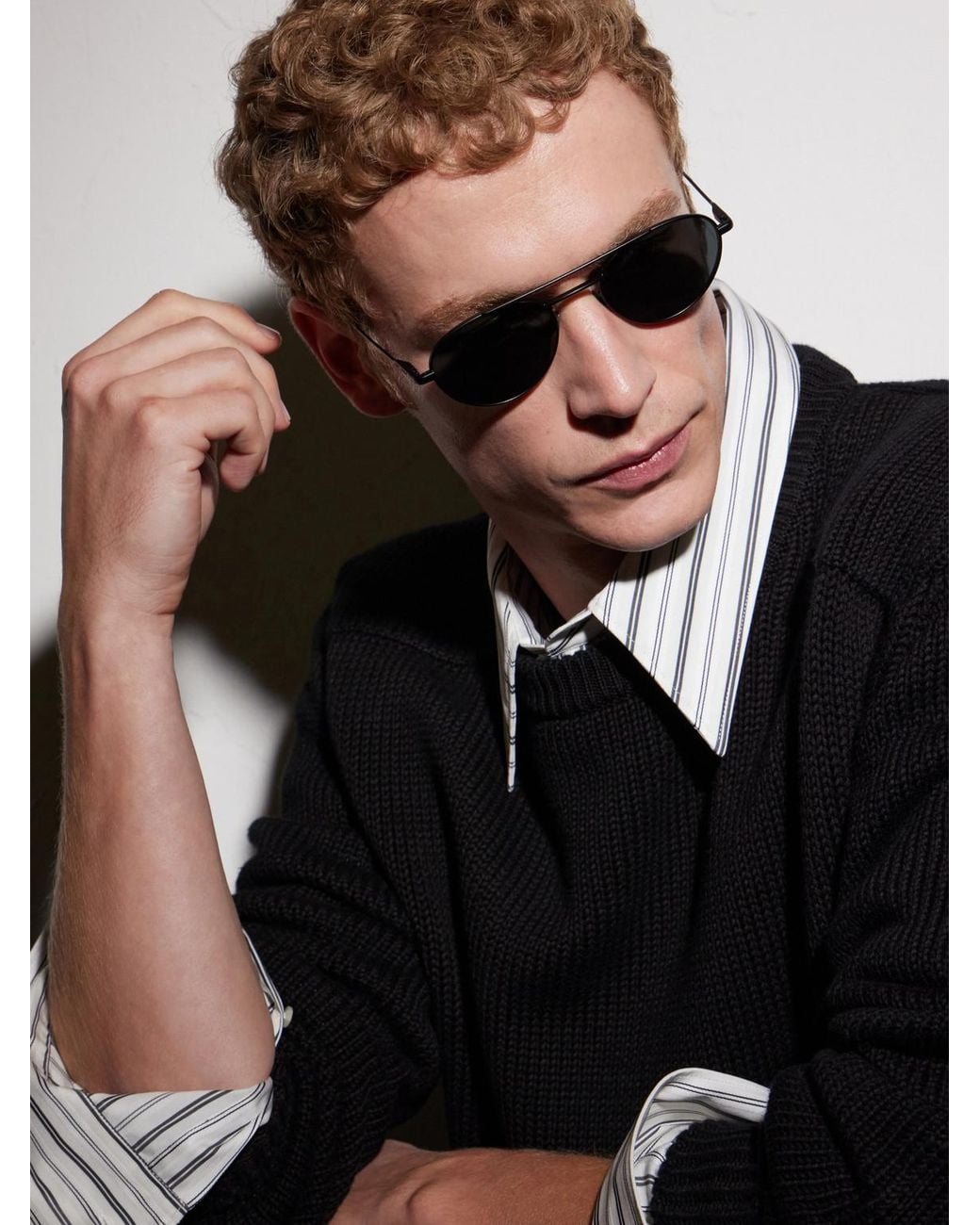 Saint Laurent Blue Double-Bridge Round-Frame Metal Sunglasses for men