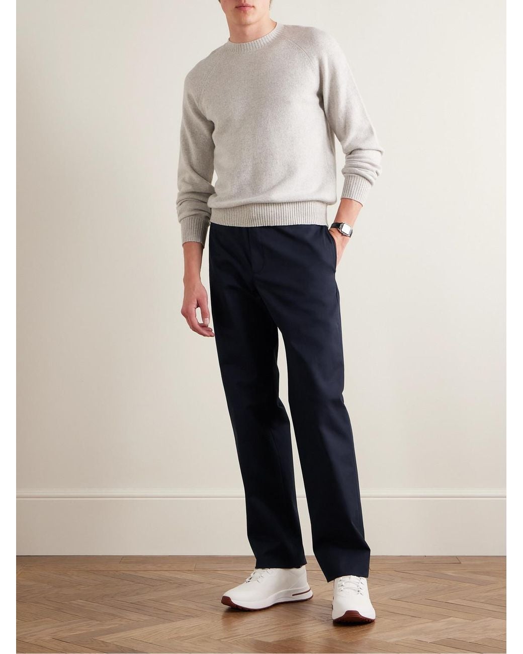 Loro Piana Blue Merse Straight-Leg Cotton-Gabardine Trousers for men