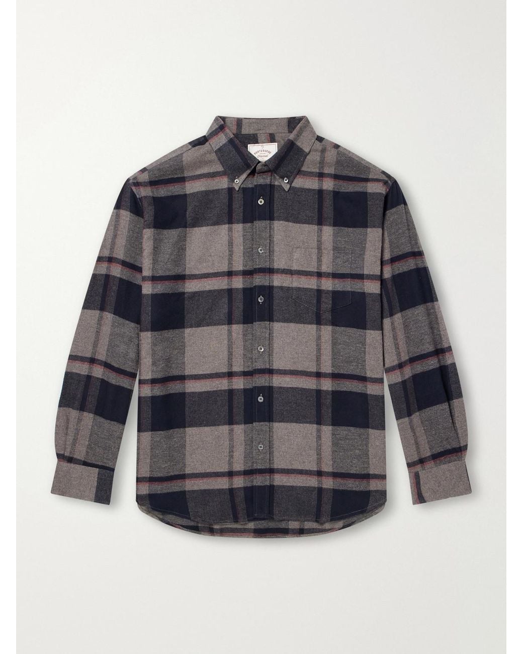 Portuguese Flannel Gray Lumen Oversized Checked Cotton-Flannel Shirt for men