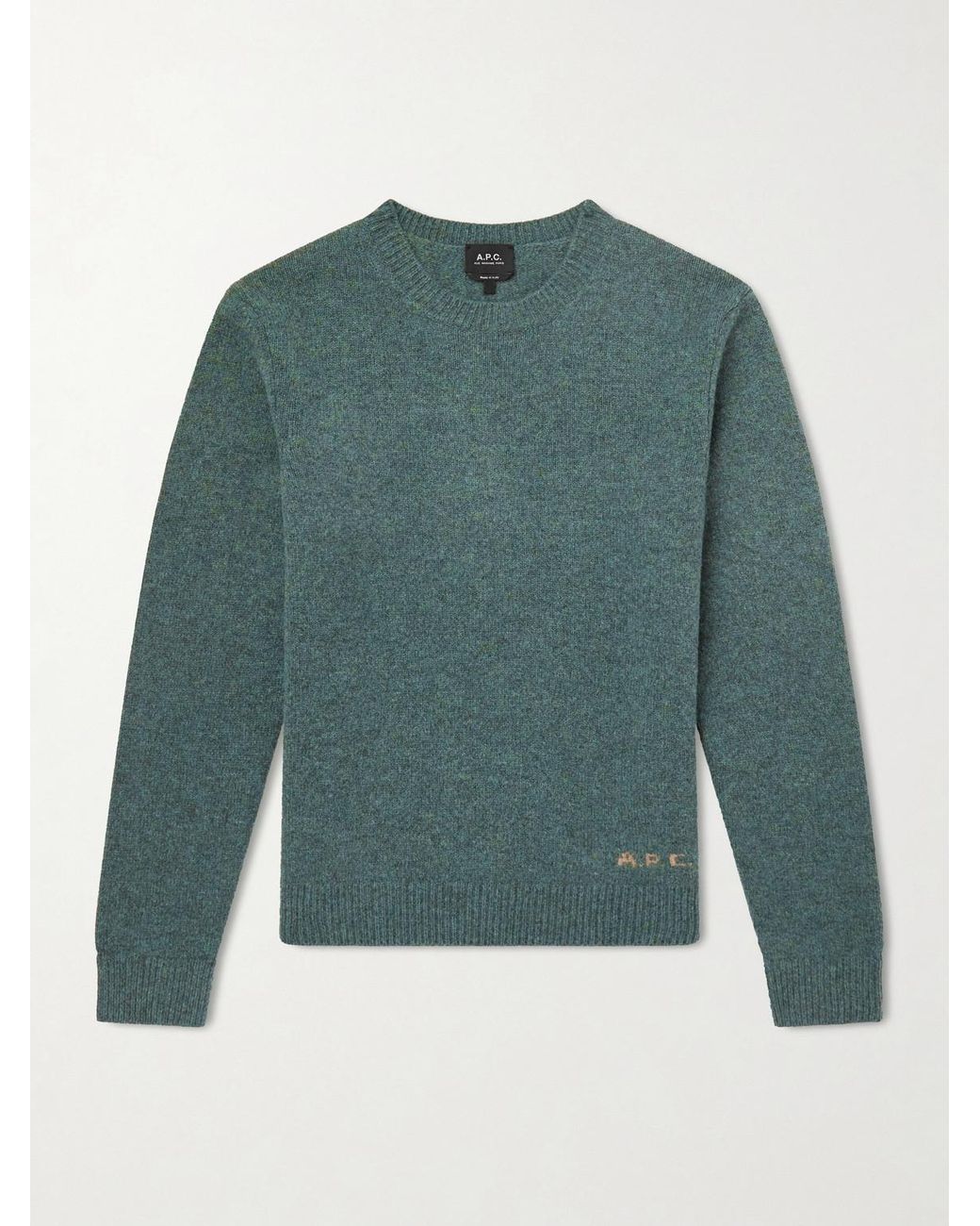 A.P.C. Green Edmond Logo-Intarsia Wool Sweater for men
