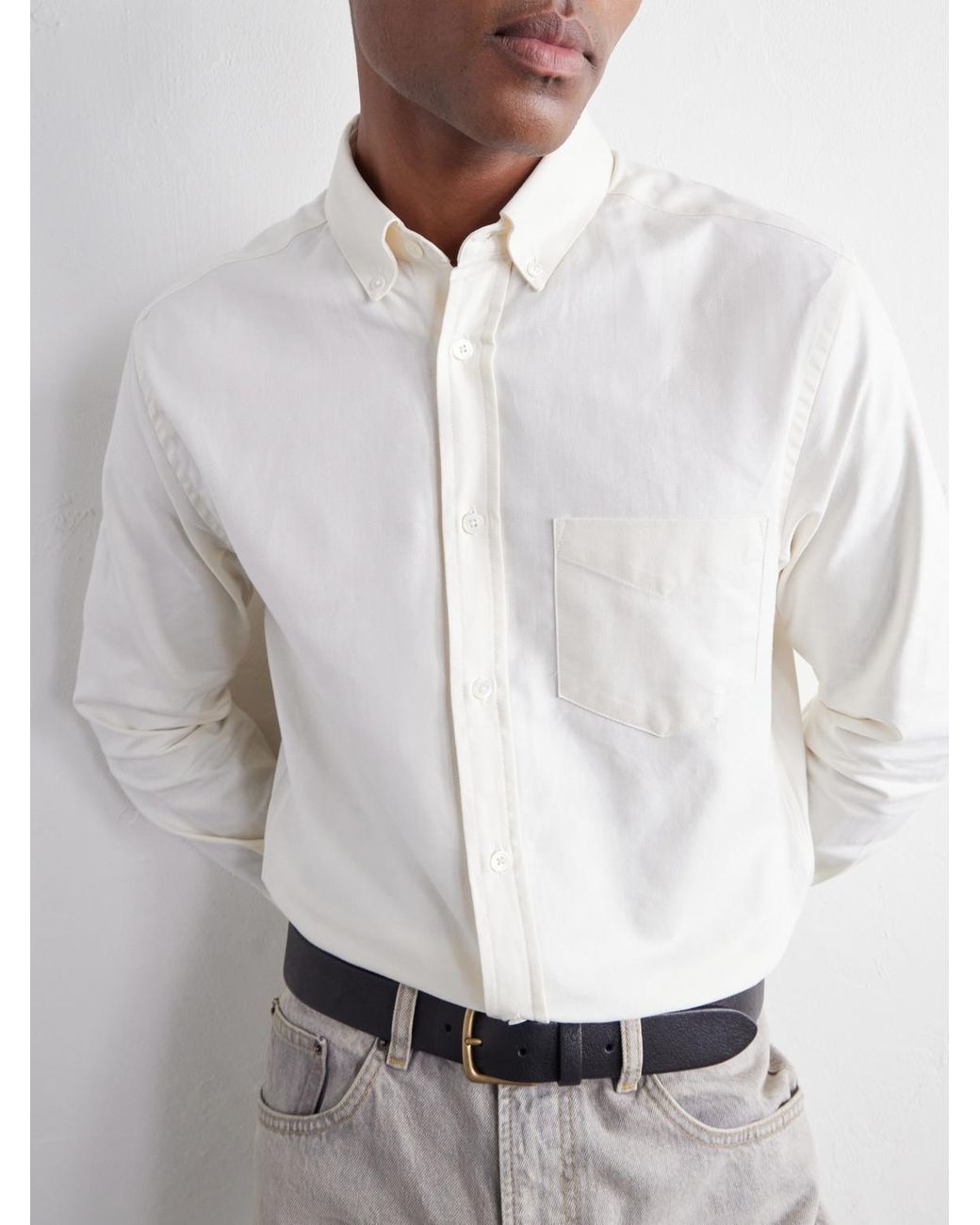 Portuguese Flannel White Montebelo Button-down Collar Cotton-poplin Shirt for men