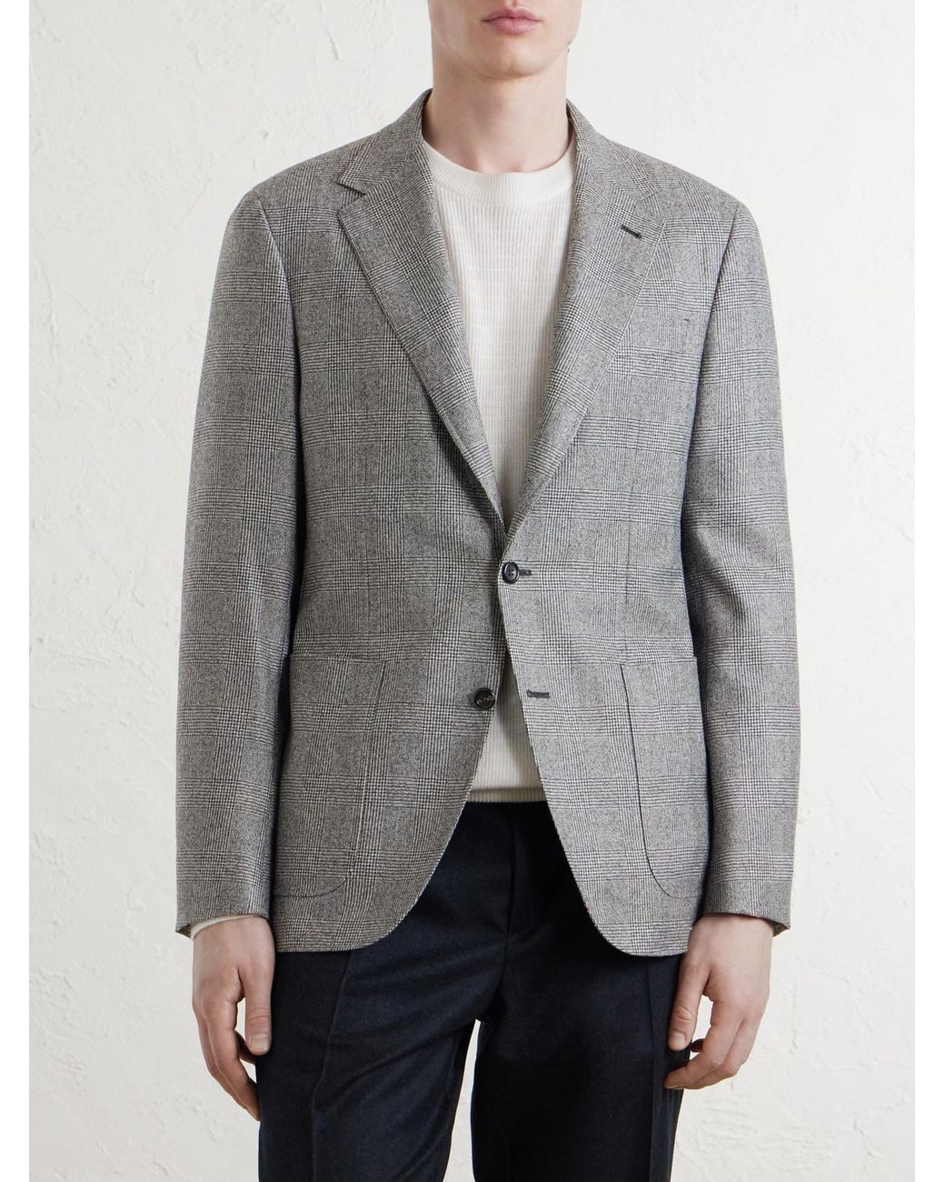 Canali Gray Prince Of Wales Checked Wool Blazer for men