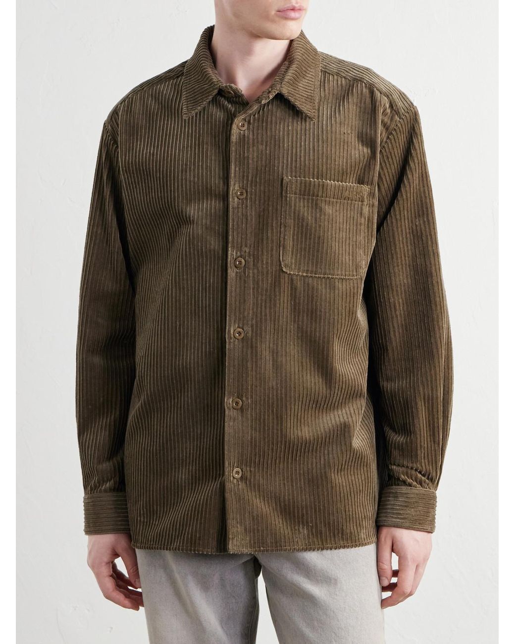 A.P.C. Green Mateo Logo-Embroidered Cotton-Corduroy Shirt for men