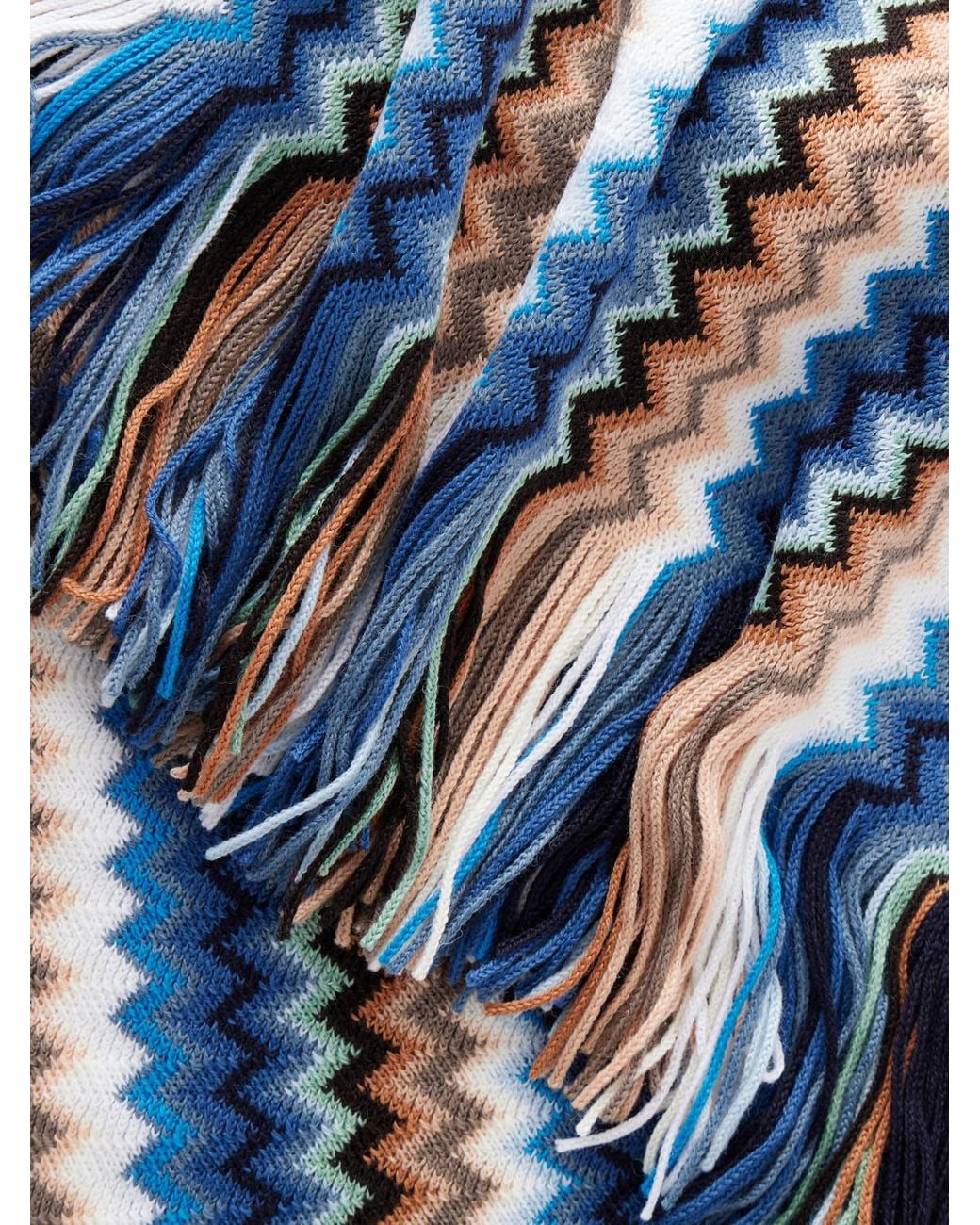 Missoni Blue Fringe-Trimmed Crochet-Knit Wool-Blend Scarf for men