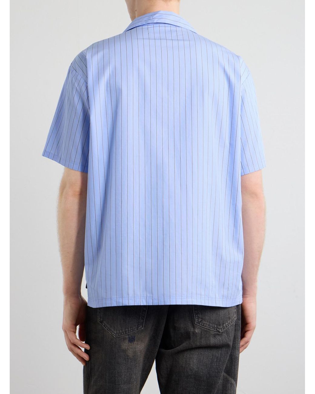 Neighborhood Blue Camp-Collar Logo-Embroidered Striped Cotton Shirt for men