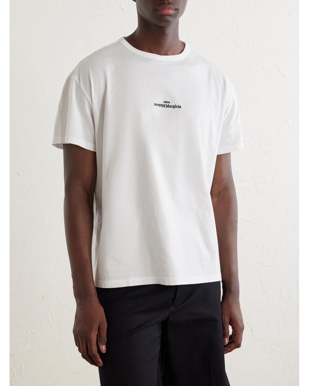 Maison Margiela White Logo-Embroidered Cotton-Jersey T-Shirt for men