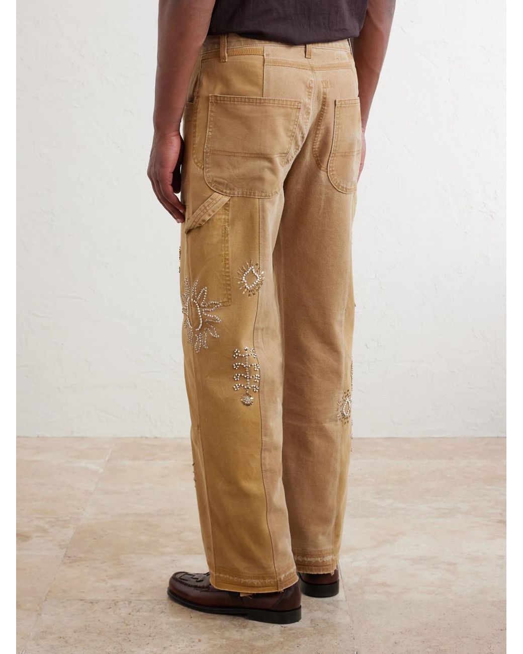 Kartik Research Natural Zardozi Straight-leg Embellished Paneled Cotton-canvas Trousers for men