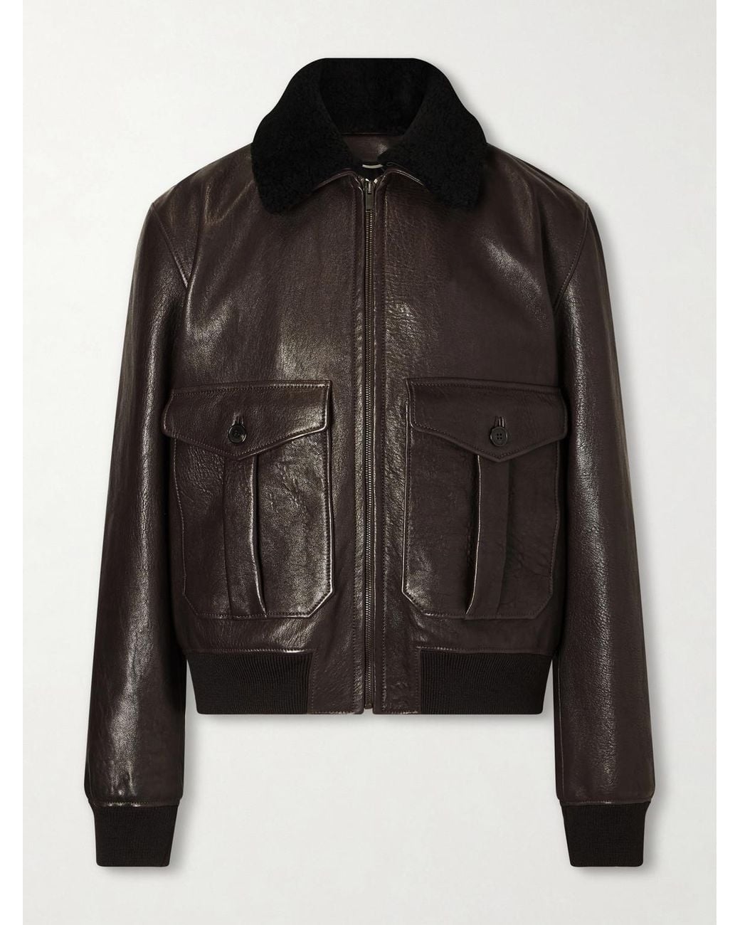 Saint Laurent Black Shearling-trimmed Full-grain Leather Jacket for men