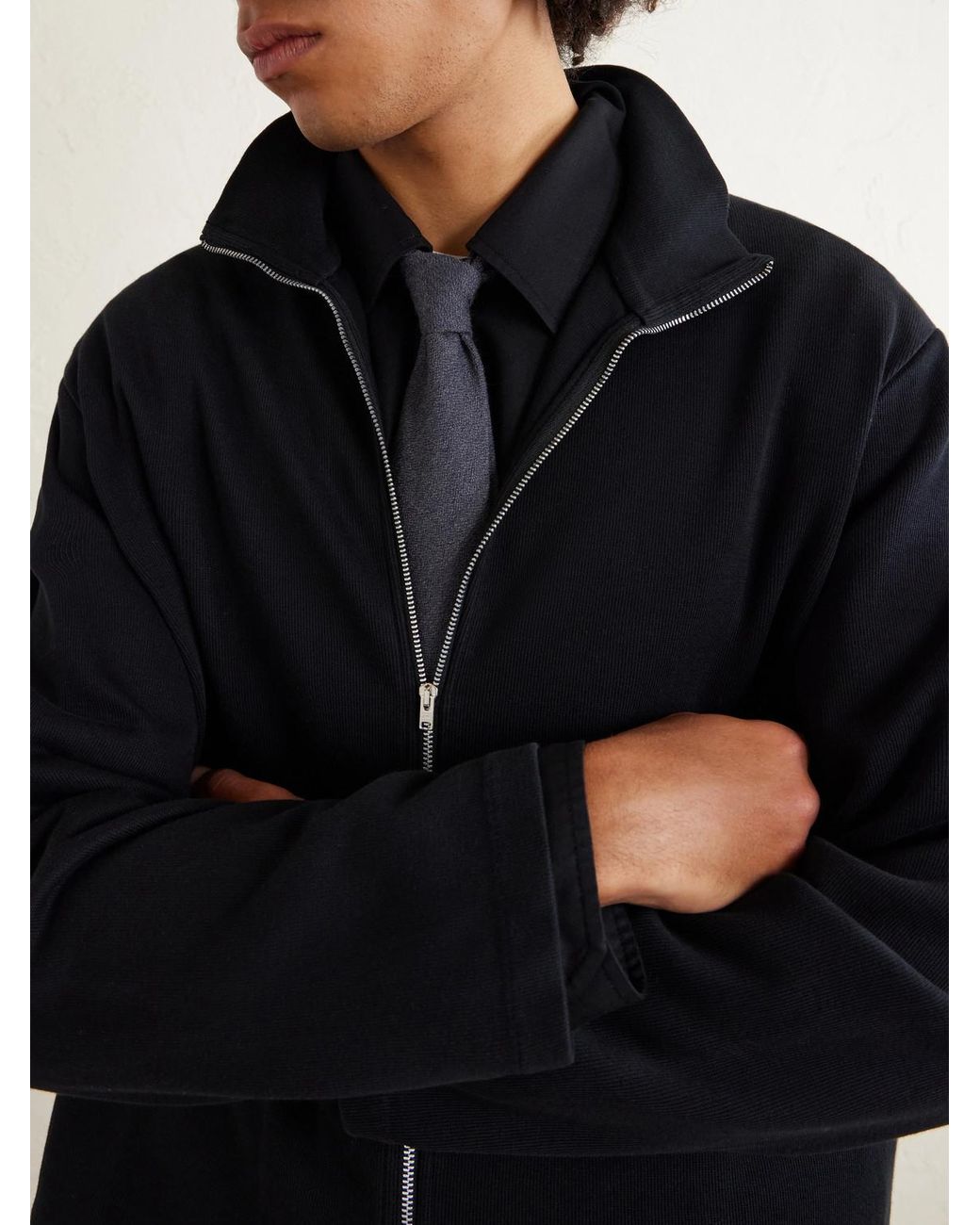 Our Legacy Black Cropped Cotton-jersey Zip-up Sweatshirt for men