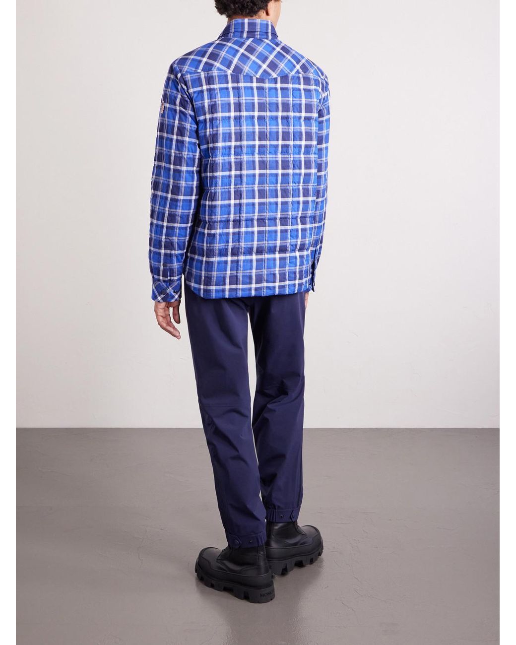 Moncler Blue Gelt Quilted Checked Cotton-Blend Down Shirt Jacket for men