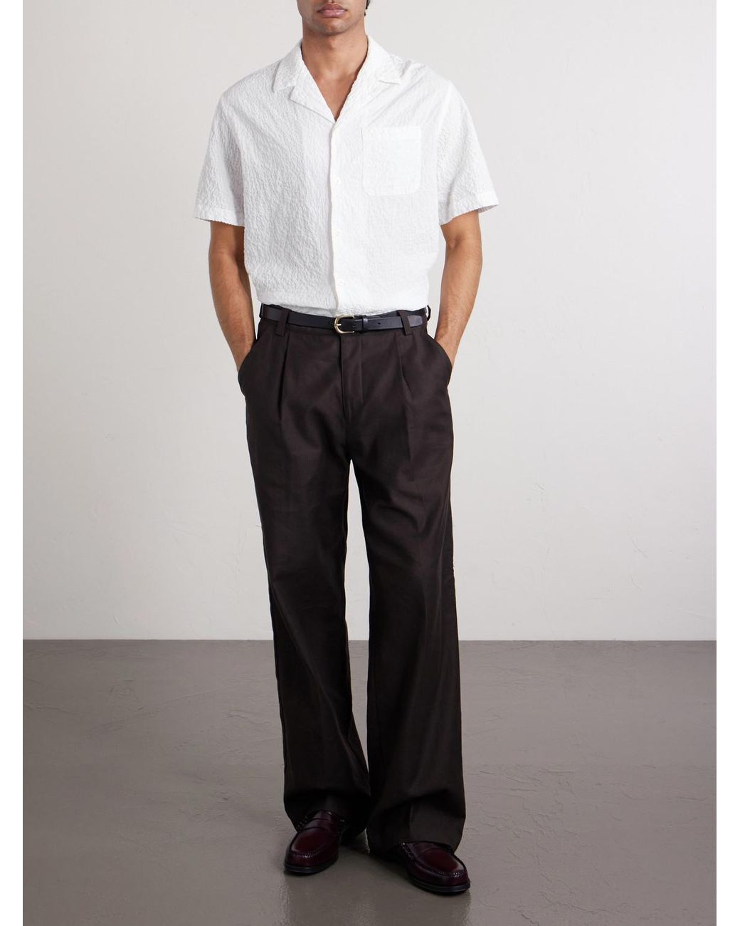 Altea White Hadley Seersucker Cotton Shirt for men