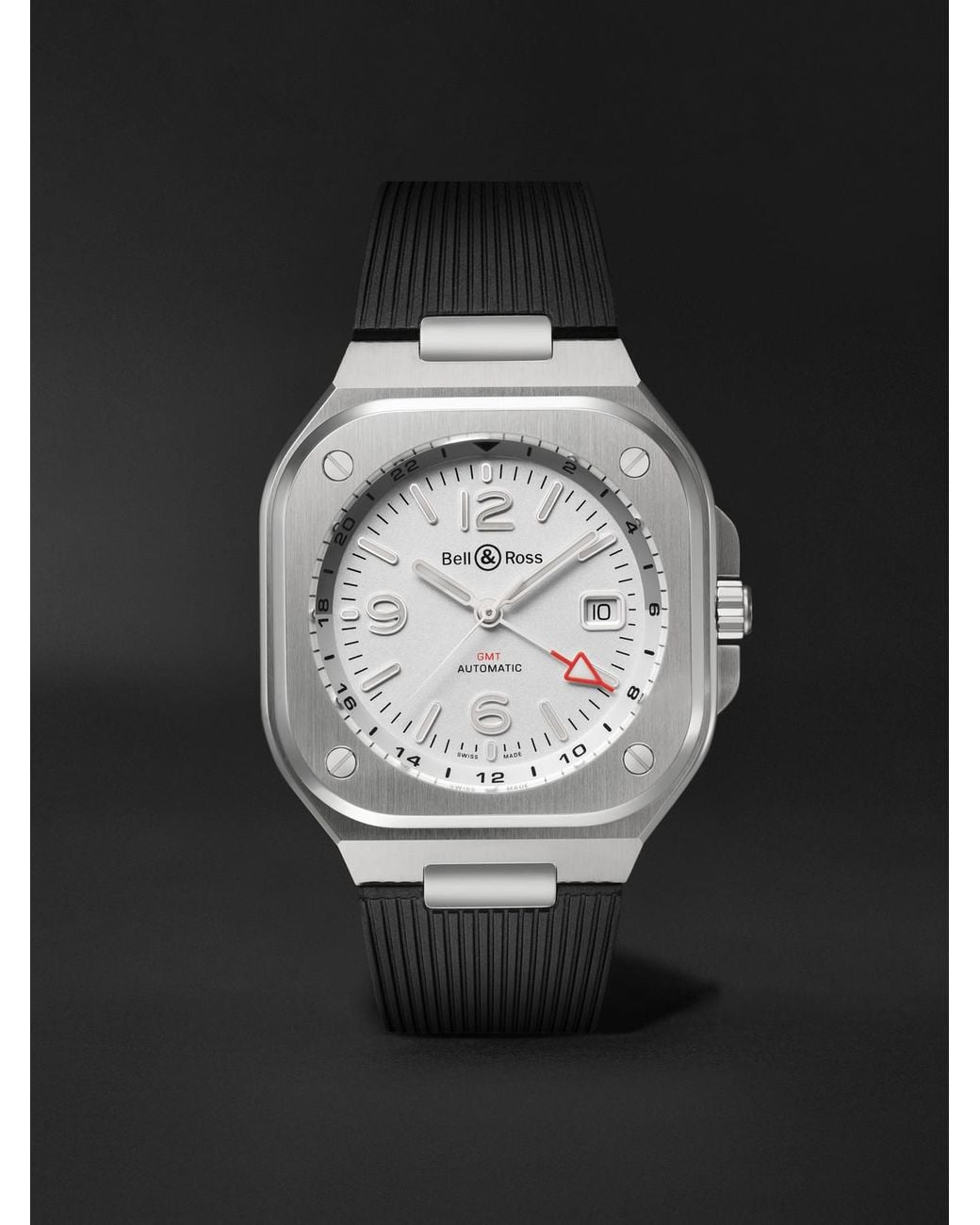 Bell & Ross Black Br 05 Automatic Gmt Stainless Steel Watch, Ref. Br05g-si-st/srb Bu23nov for men