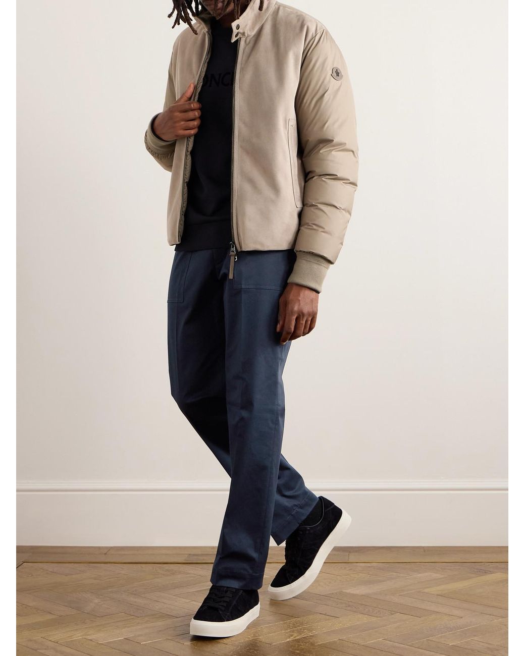 Moncler Blue Tapered Cotton-blend Gabardine Trousers for men