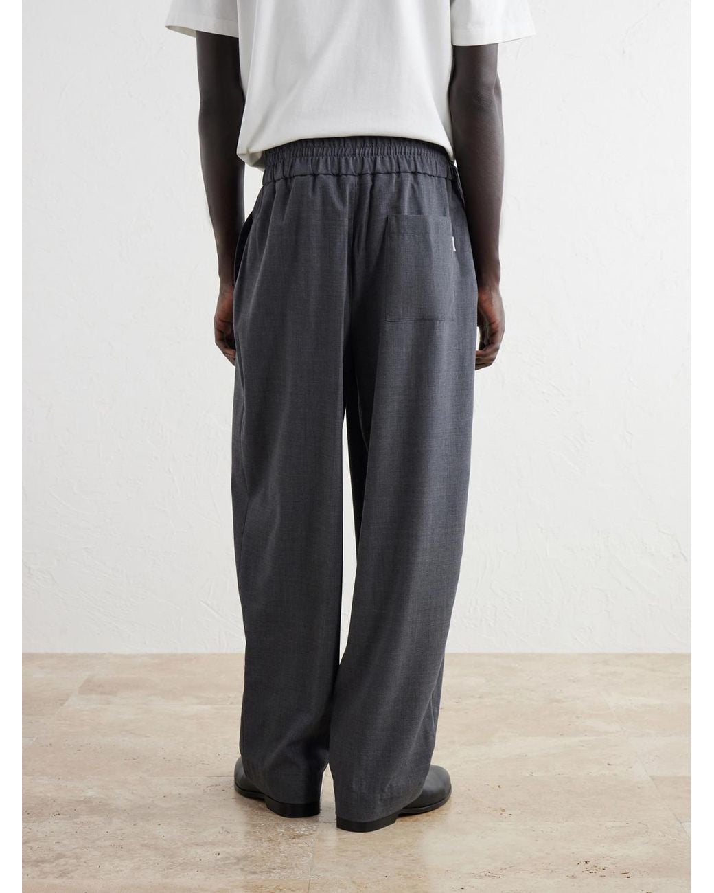 AMI Gray Wide-Leg Virgin Wool Trousers for men