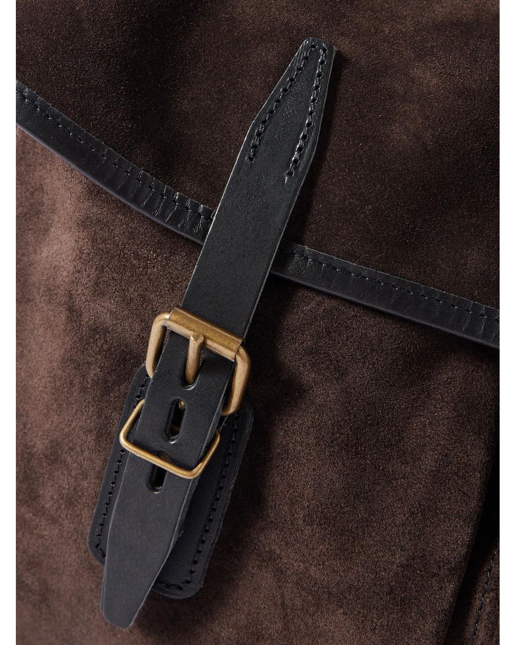Bleu De Chauffe Black Fisherman's Musette Leather-Trimmed Suede Messenger Bag for men