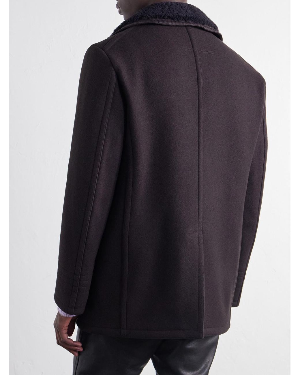 Tom Ford Black Shearling And Leather-Trimmed Woven Wool-Blend Coat for men