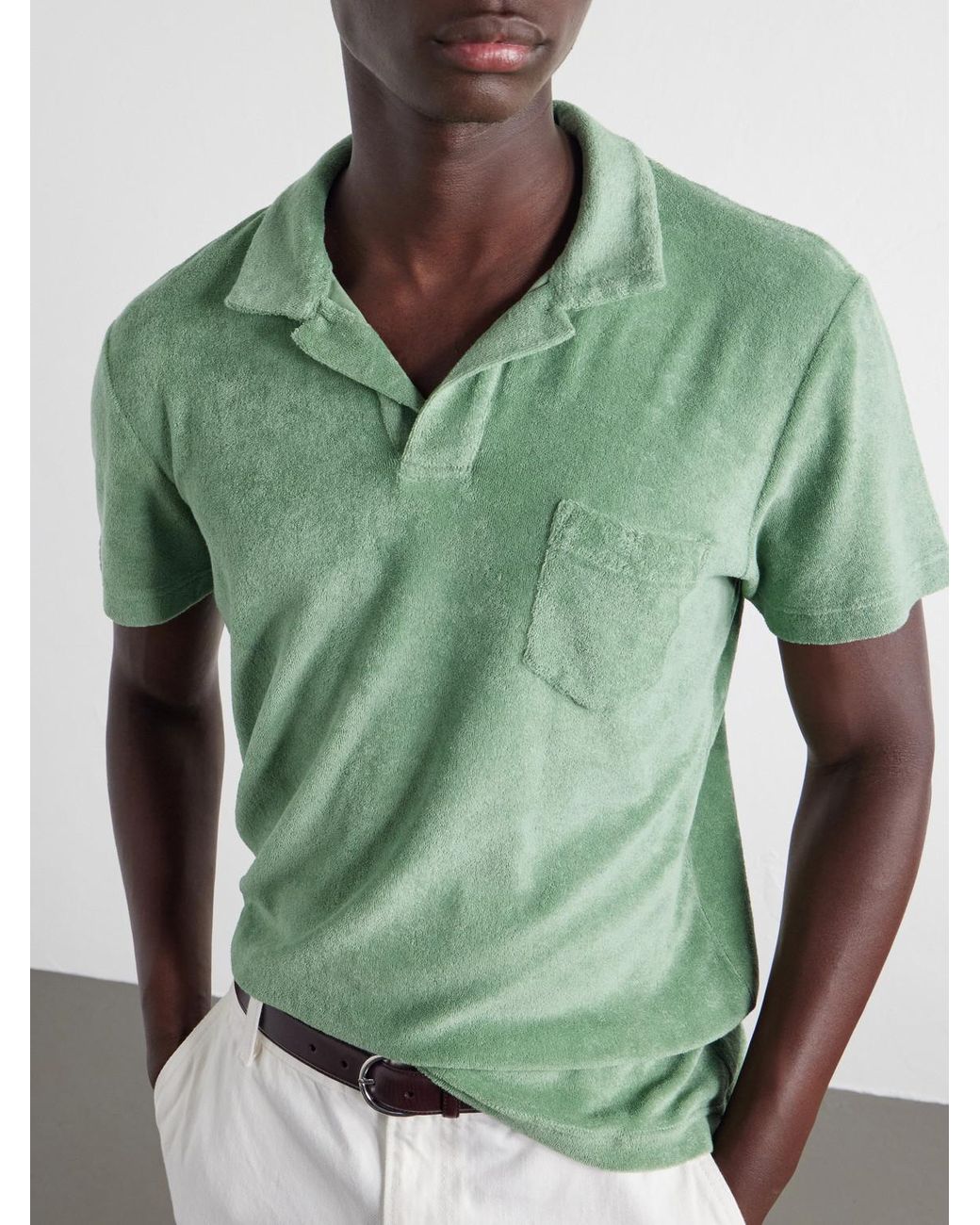 Orlebar Brown Green Terry Cotton-Terry Polo Shirt for men