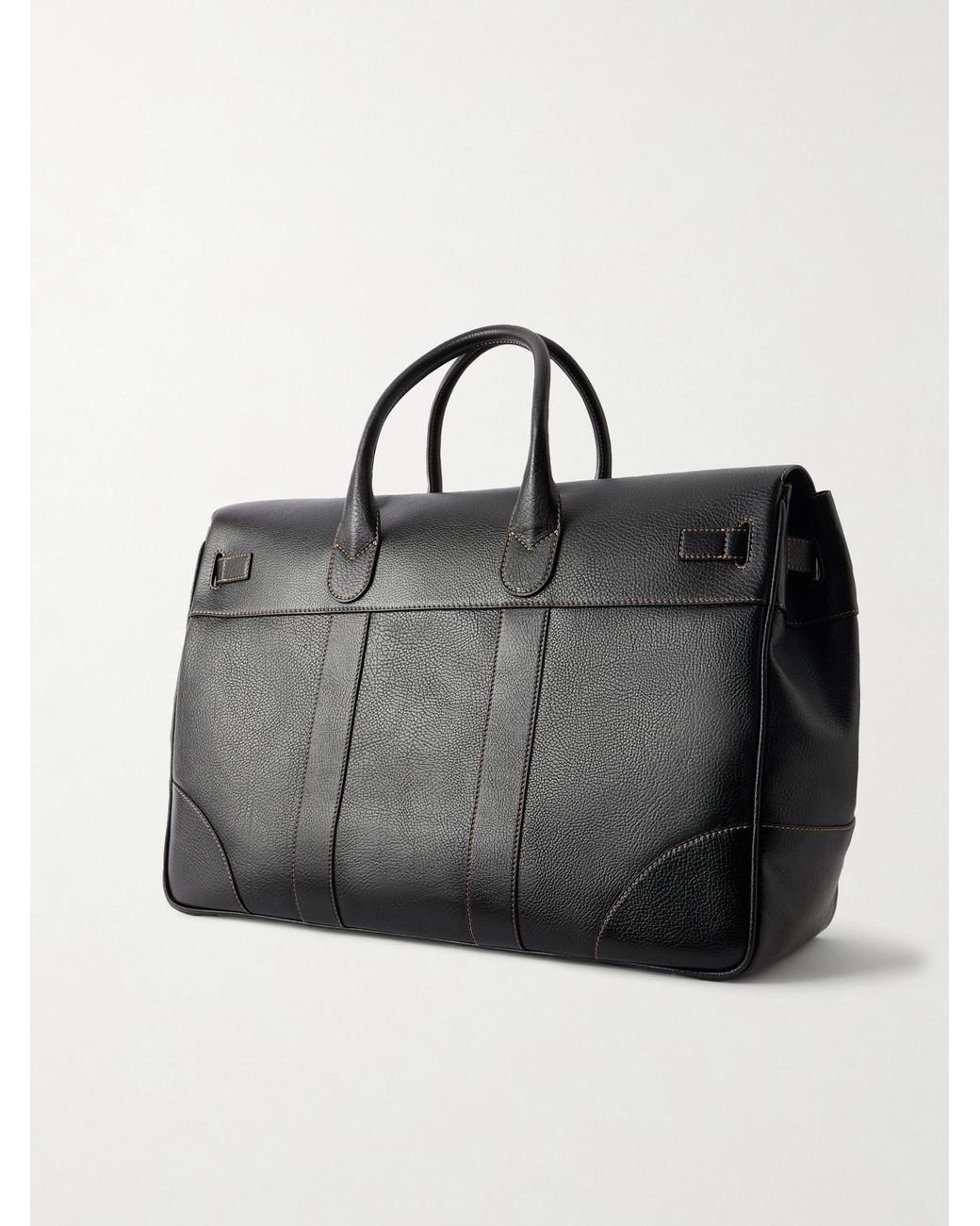 Brunello Cucinelli Black Panelled Full-grain Leather Weekend Bag for men
