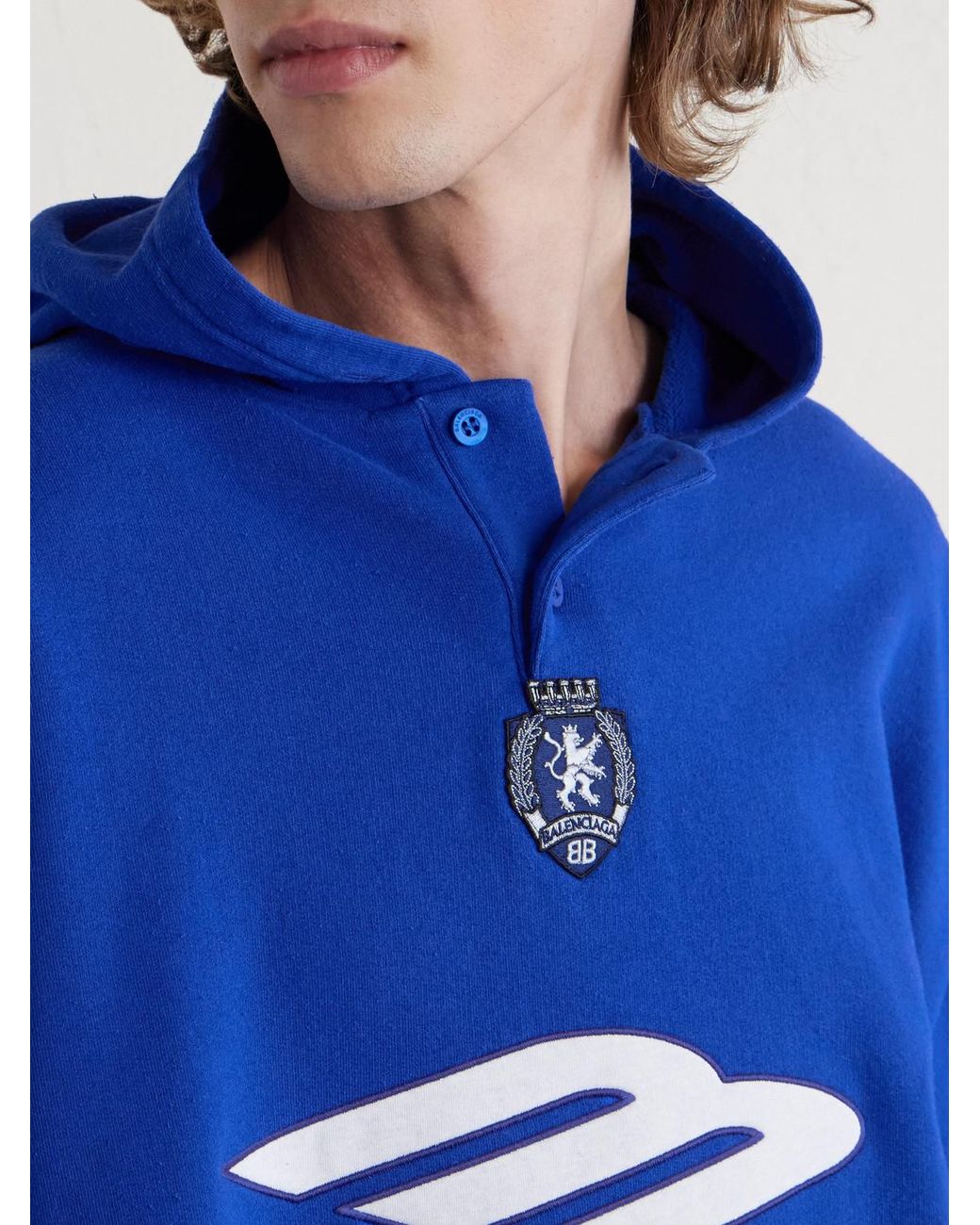 Balenciaga Blue Logo-Embroidered Cotton-Jersey Hoodie for men