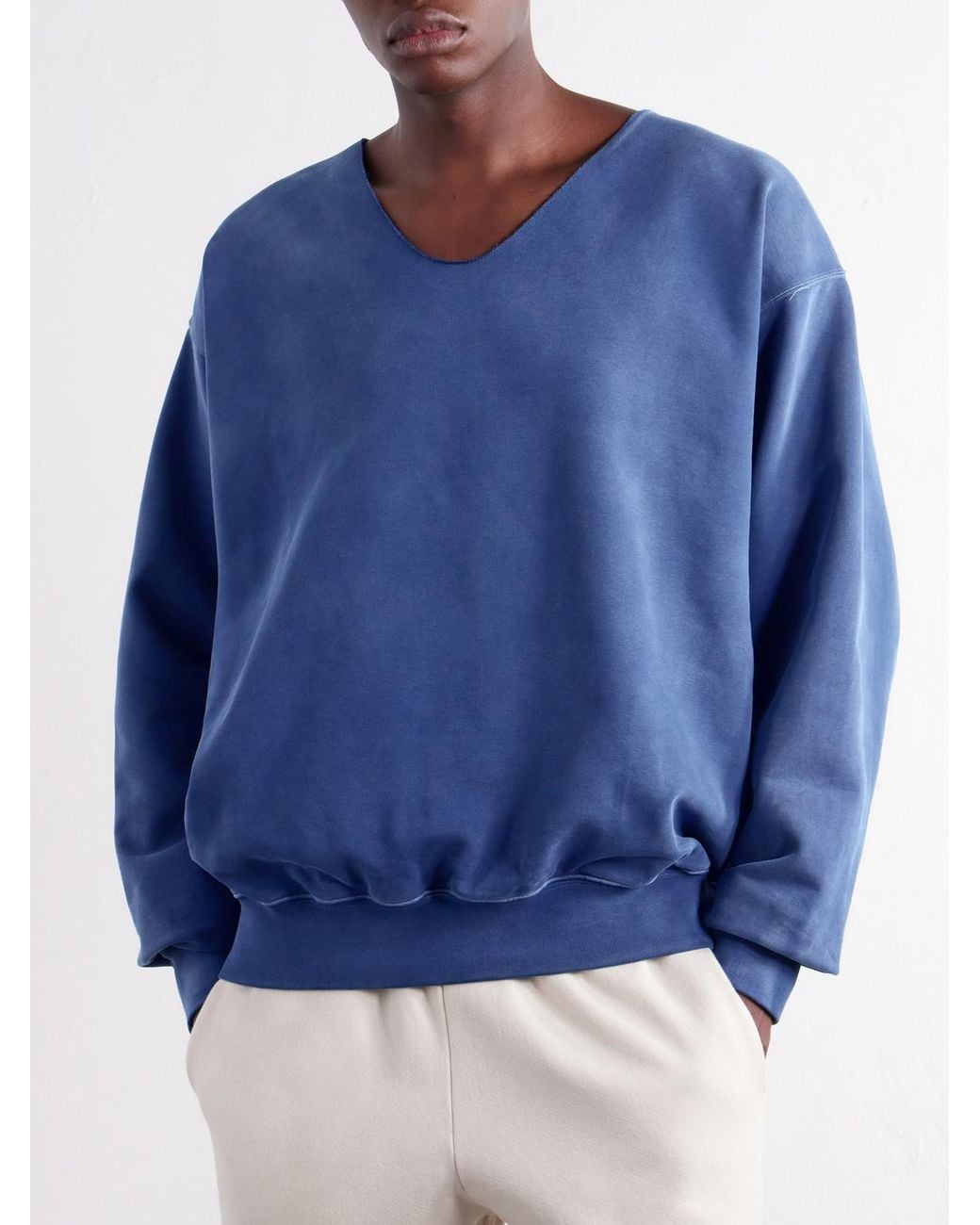 Maison Margiela Blue Washed Cotton-Jersey Sweatshirt for men