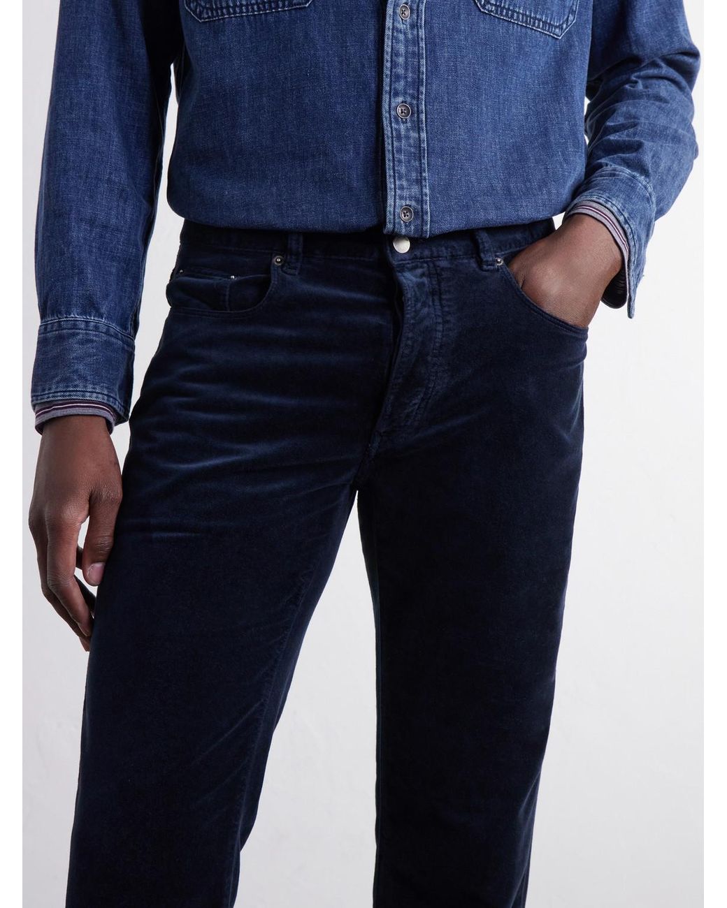 Massimo Alba Blue Straight-Leg Cotton-Velvet Trousers for men